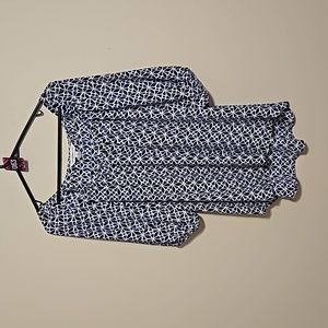 Counterparts black, white and blue geometric pattern balloon Sleeve Blouse